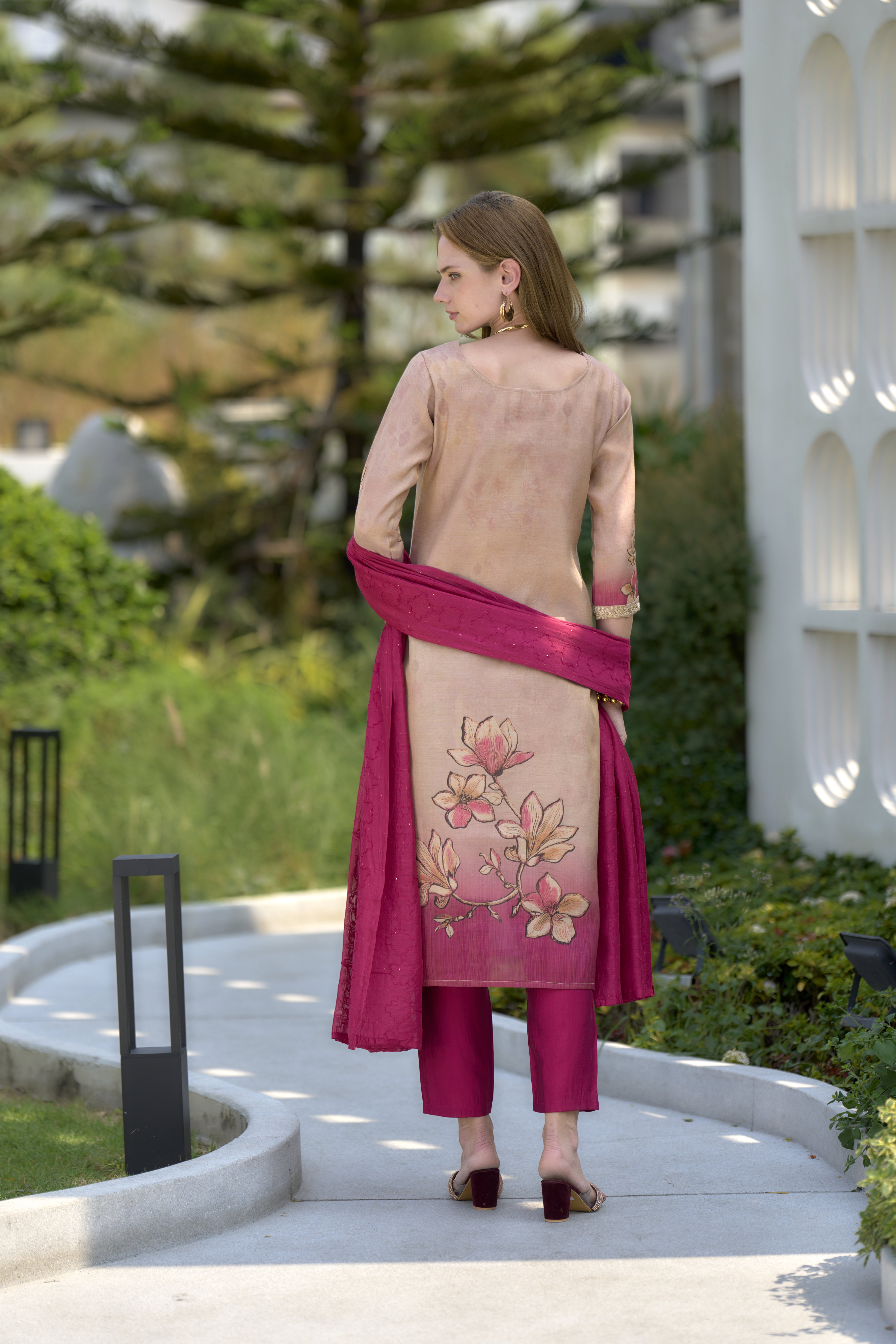 Shiv RY 2007 Cream Tissue Floral Printed Embroidery Kurti Bottom With Dupatta