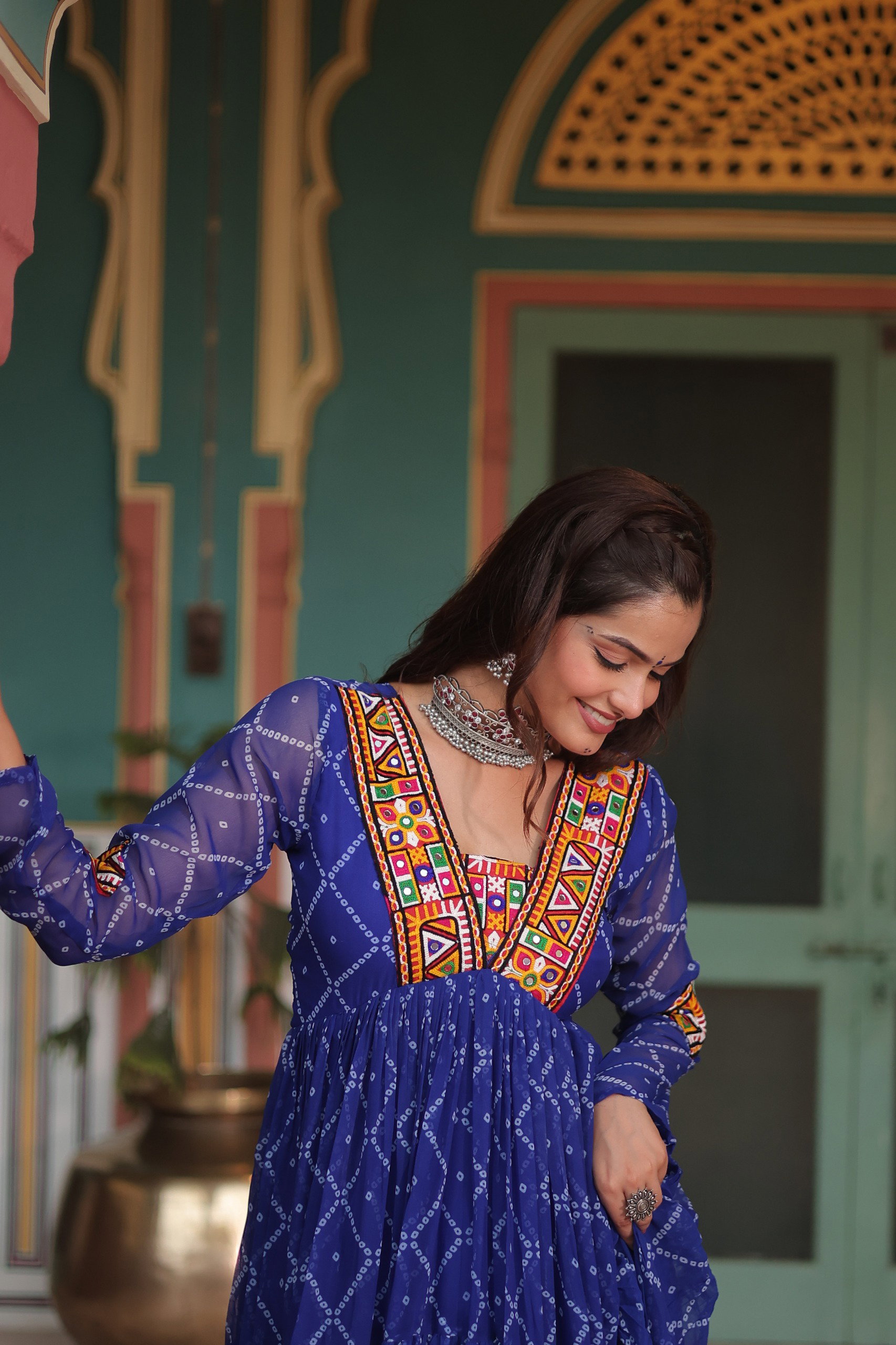 Lekha KA 1120 Faux Georgette Bandhani Print Kutchi Patchwork Gown