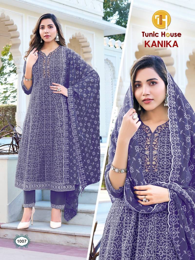 Tunic House Kanika Georgette Fancy Kurti Bottom With Dupatta Set