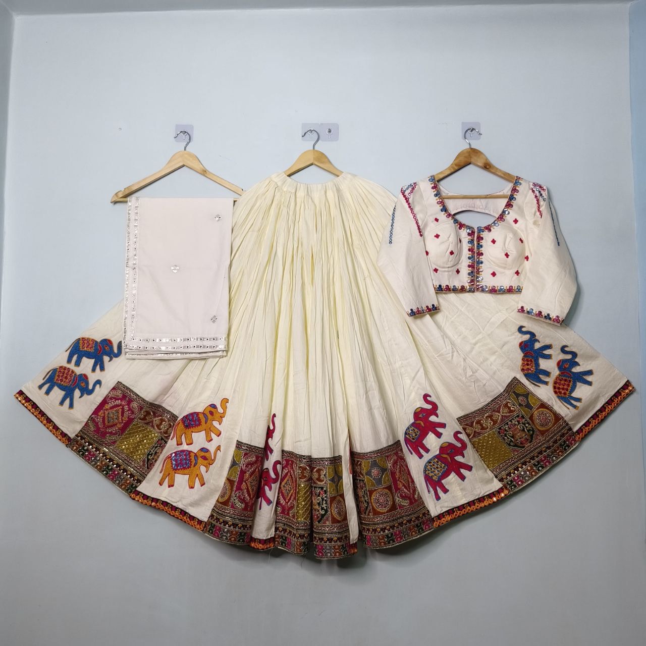Scmd Elephant Jam Cotton Heavy Patch Border Lehenga Choli