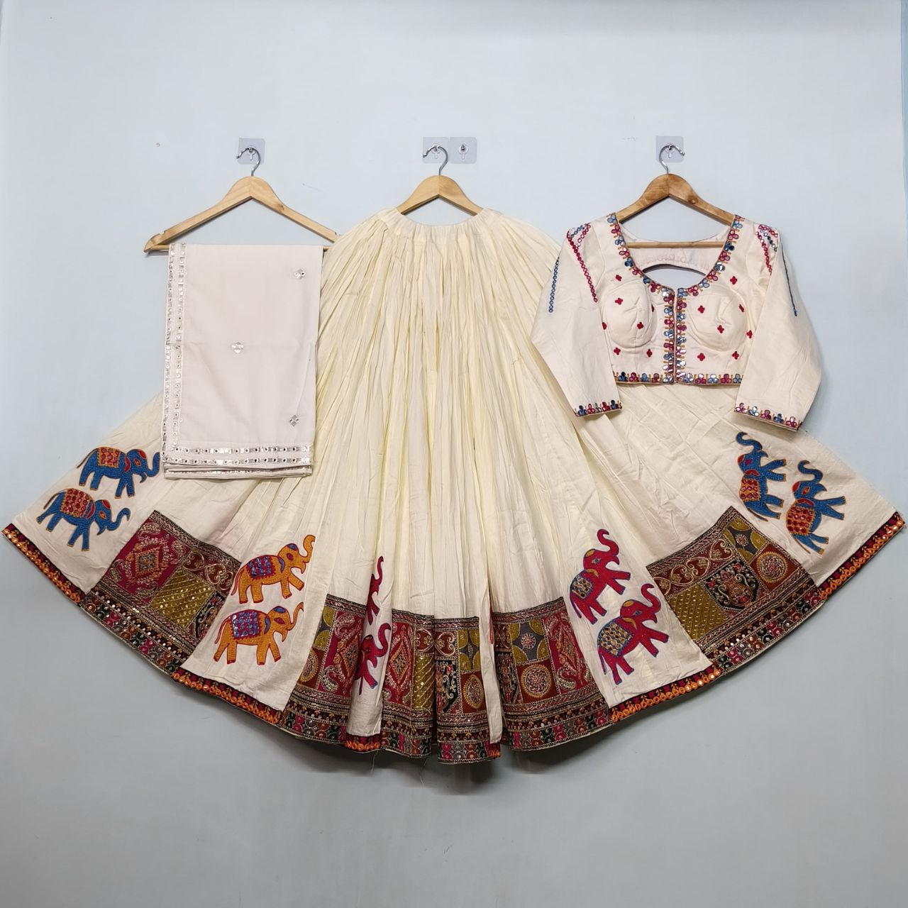 Scmd Elephant Jam Cotton Heavy Patch Border Lehenga Choli