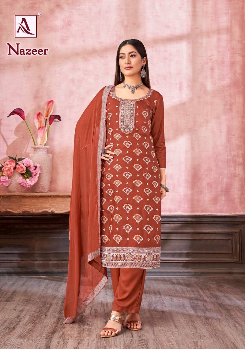Alok Nazeer Maslin Jacquard Dress Material Collection