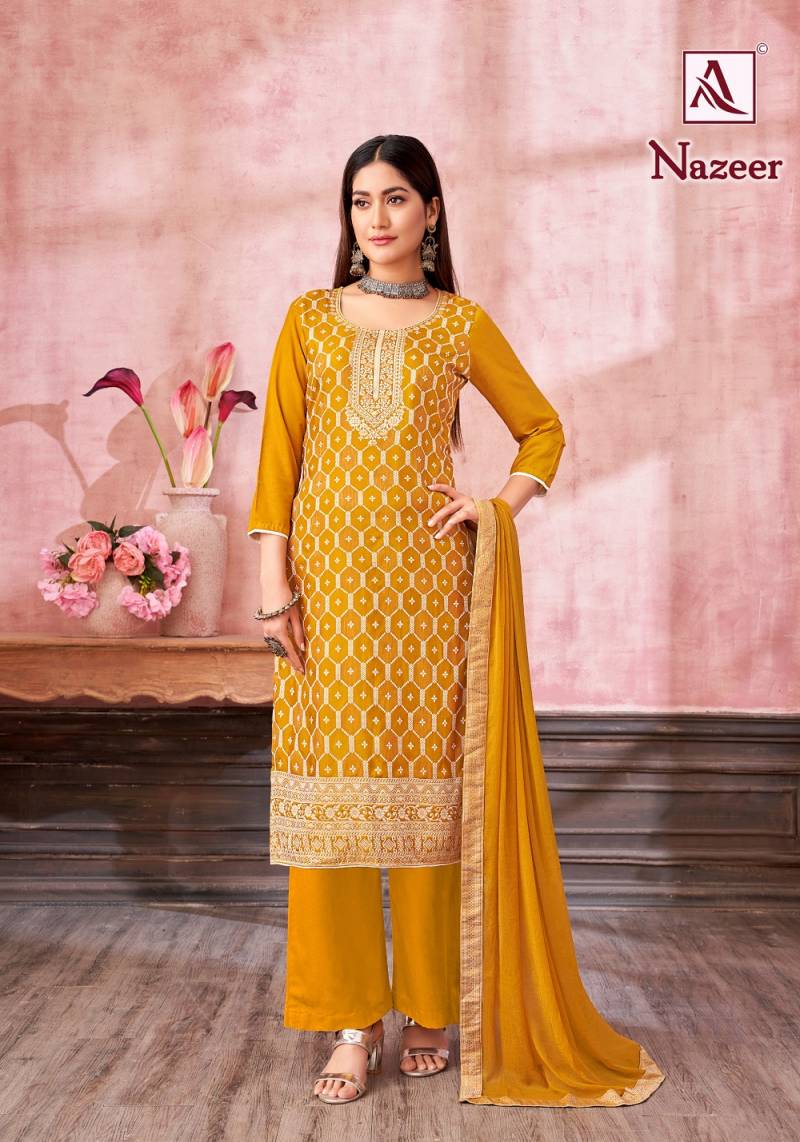 Alok Nazeer Maslin Jacquard Dress Material Collection