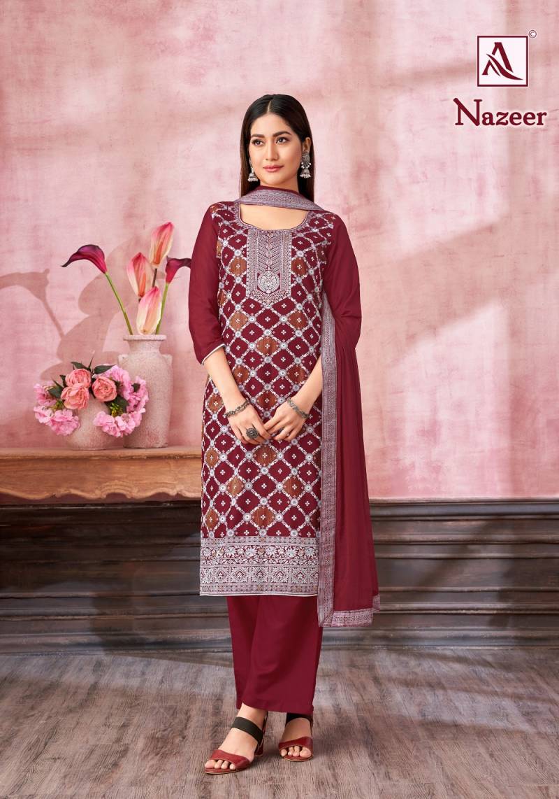 Alok Nazeer Maslin Jacquard Dress Material Collection