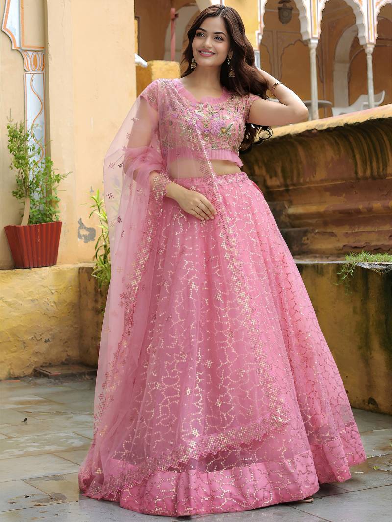 Zeel 17313 Pink Designer Net Embroidered Lehenga Choli Collection