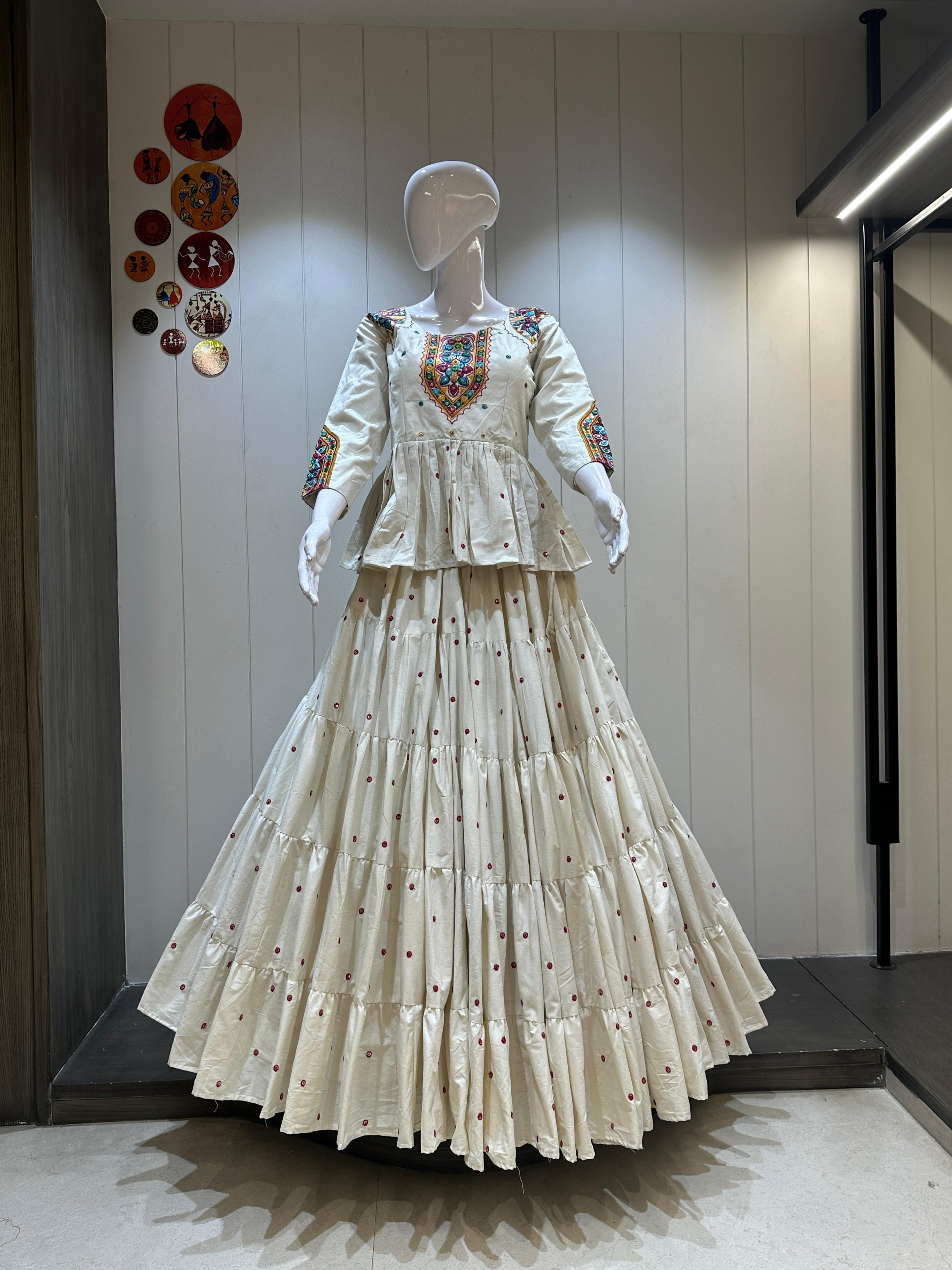 Scmd Zeel Khadi Cotton Butti Work lehenga With Fancy Kediya Style Blouse