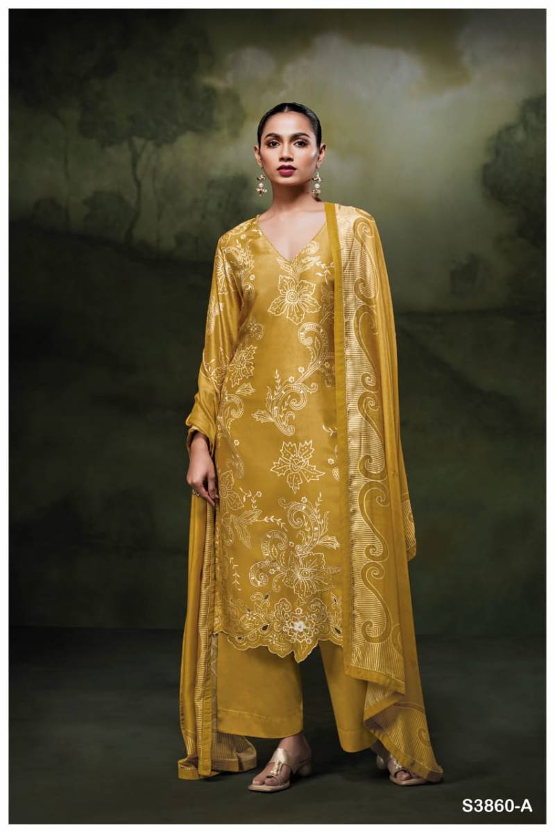 Ganga Hudaifa 3860 Fancy Bemberg Russian Silk Suit Collection