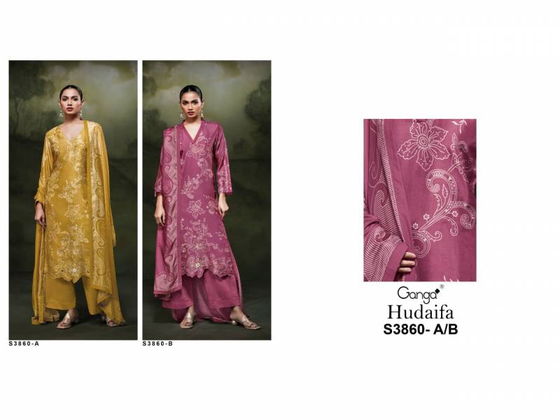 Ganga Hudaifa 3860 Fancy Bemberg Russian Silk Suit Collection