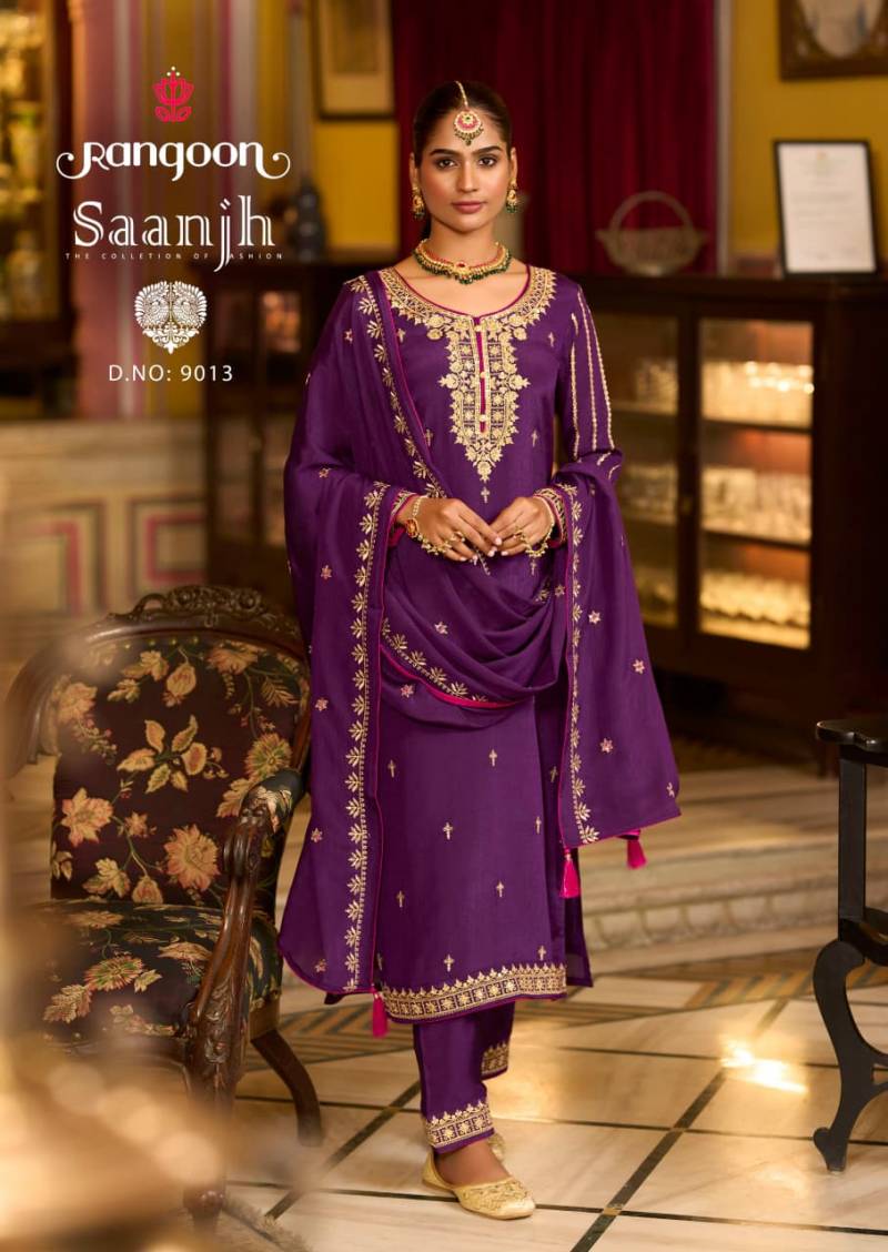 Rangoon Saanjh Chinon With Fancy Work Suit Collection