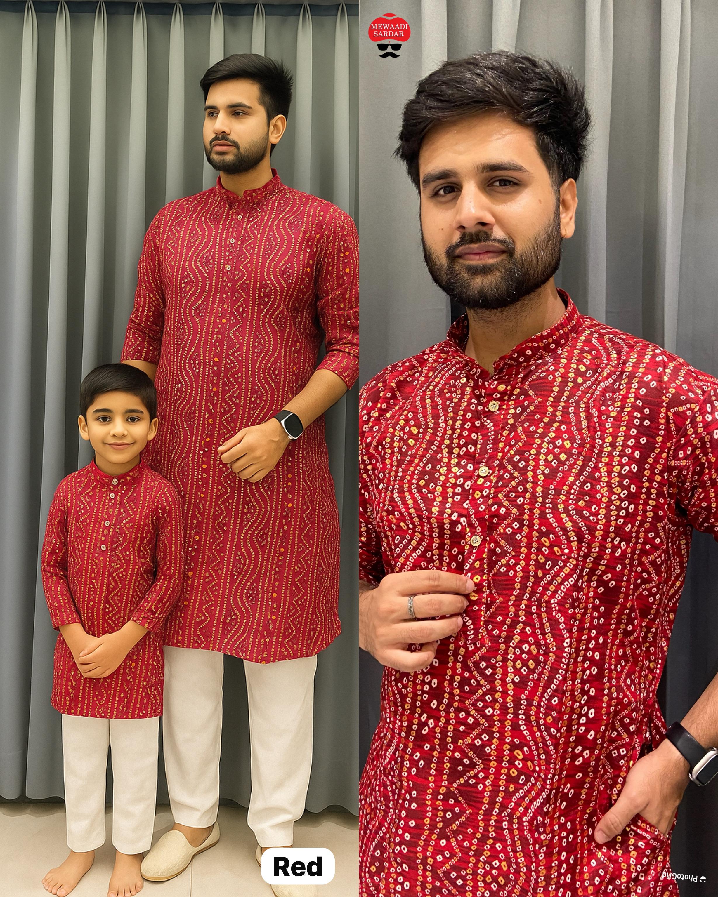 Lekha LI Being Desi Cotton Foil Print Mens Bandhani Print Kurta