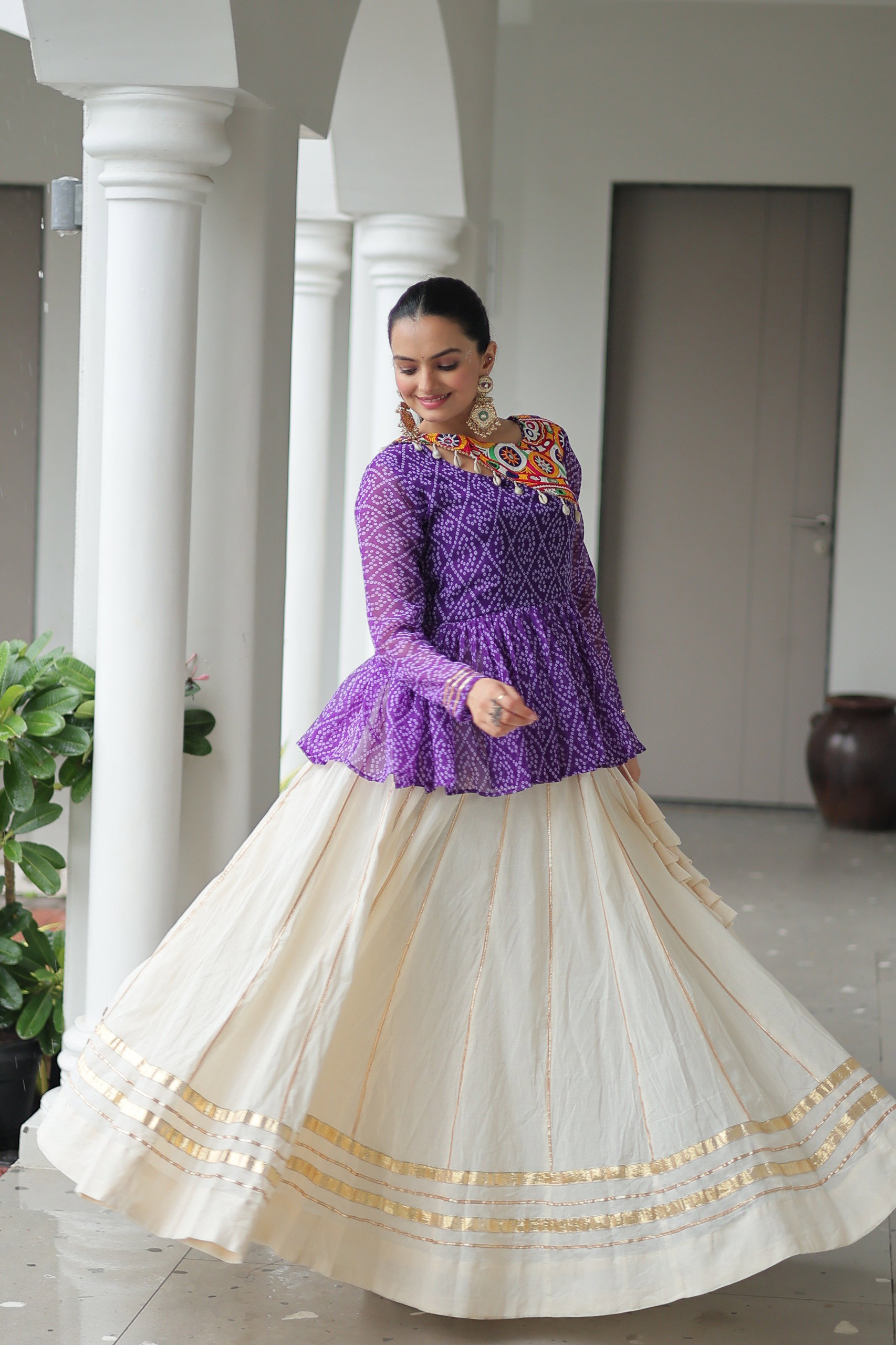 Lekha KA 1184 Georgette Cotton Plain Lehenga With Bandhani Print Georgette Crop Top