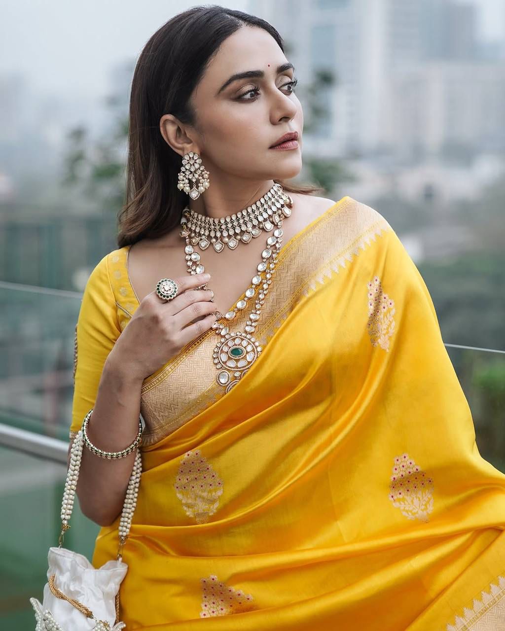Aab Sara Yellow Soft Lichi Silk Saree With Art Silk Jacquard Border