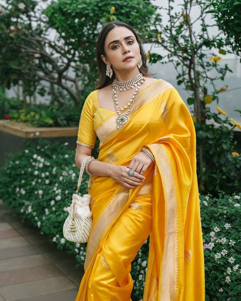 Aab Sara Yellow Soft Lichi Silk Saree With Art Silk Jacquard Border