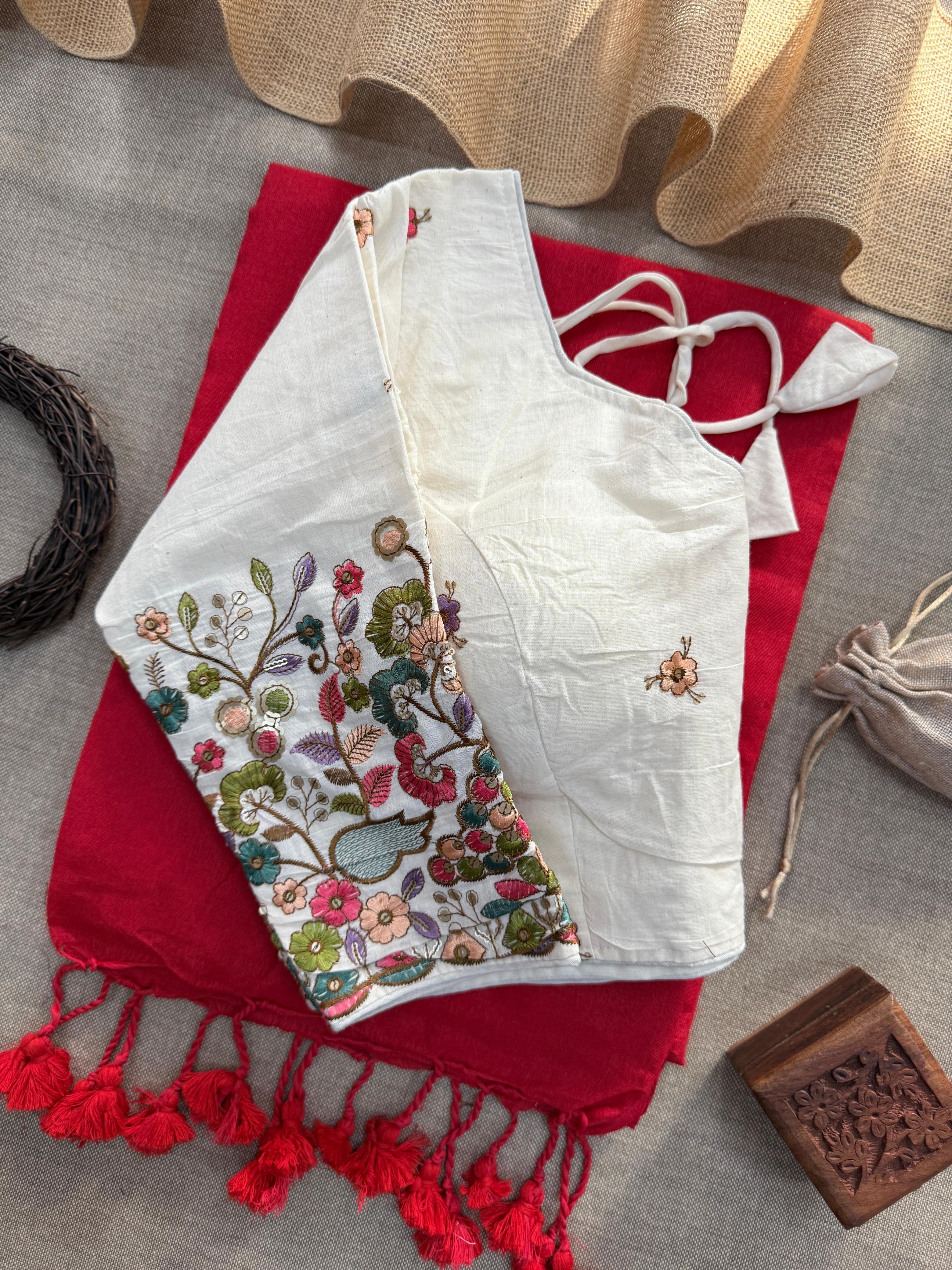 Lekha CF 143 Khadi Cotton Plain Saree With Embroidery Readymade Blouse