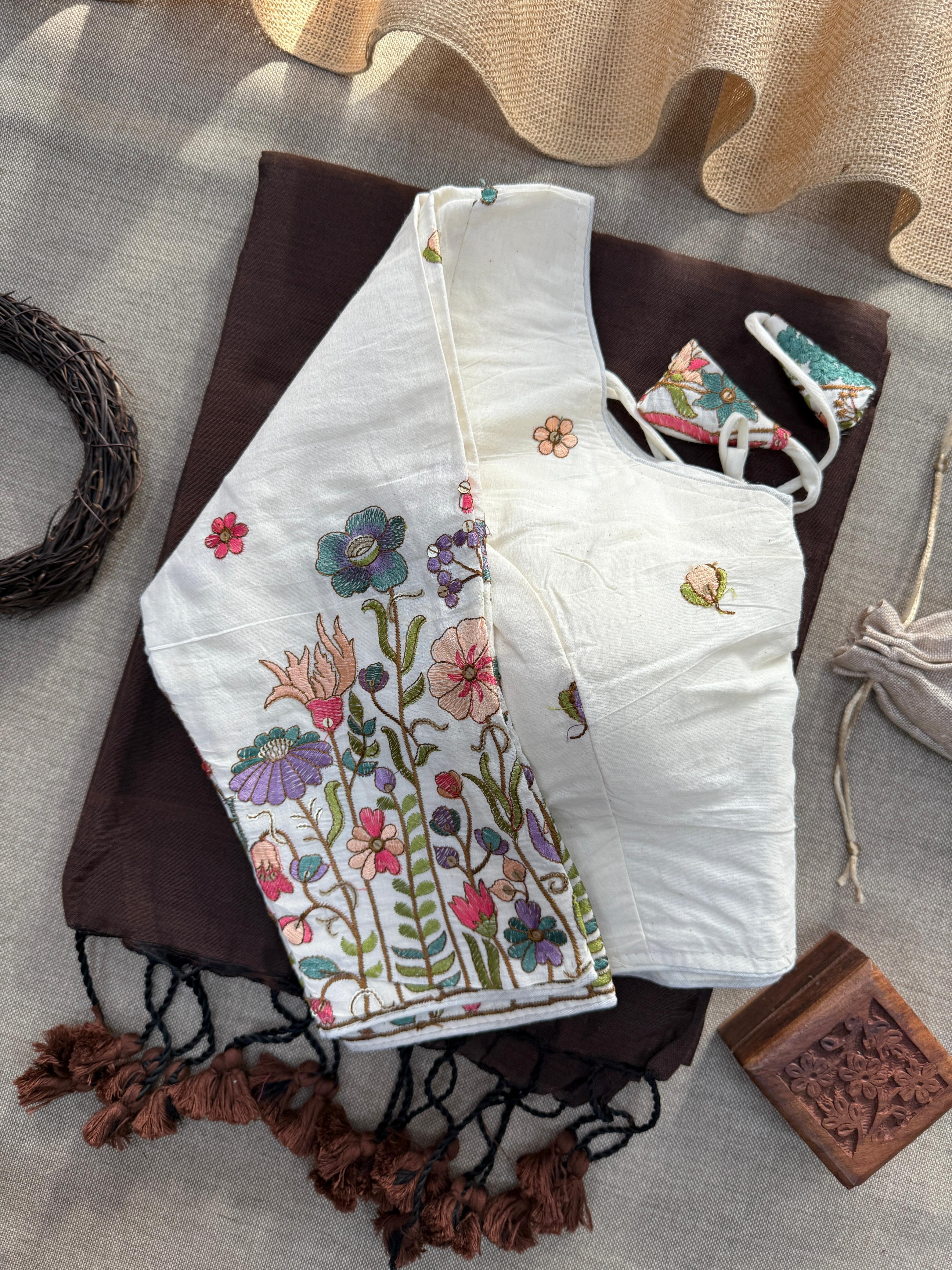 Lekha CF 143 Khadi Cotton Plain Saree With Embroidery Readymade Blouse