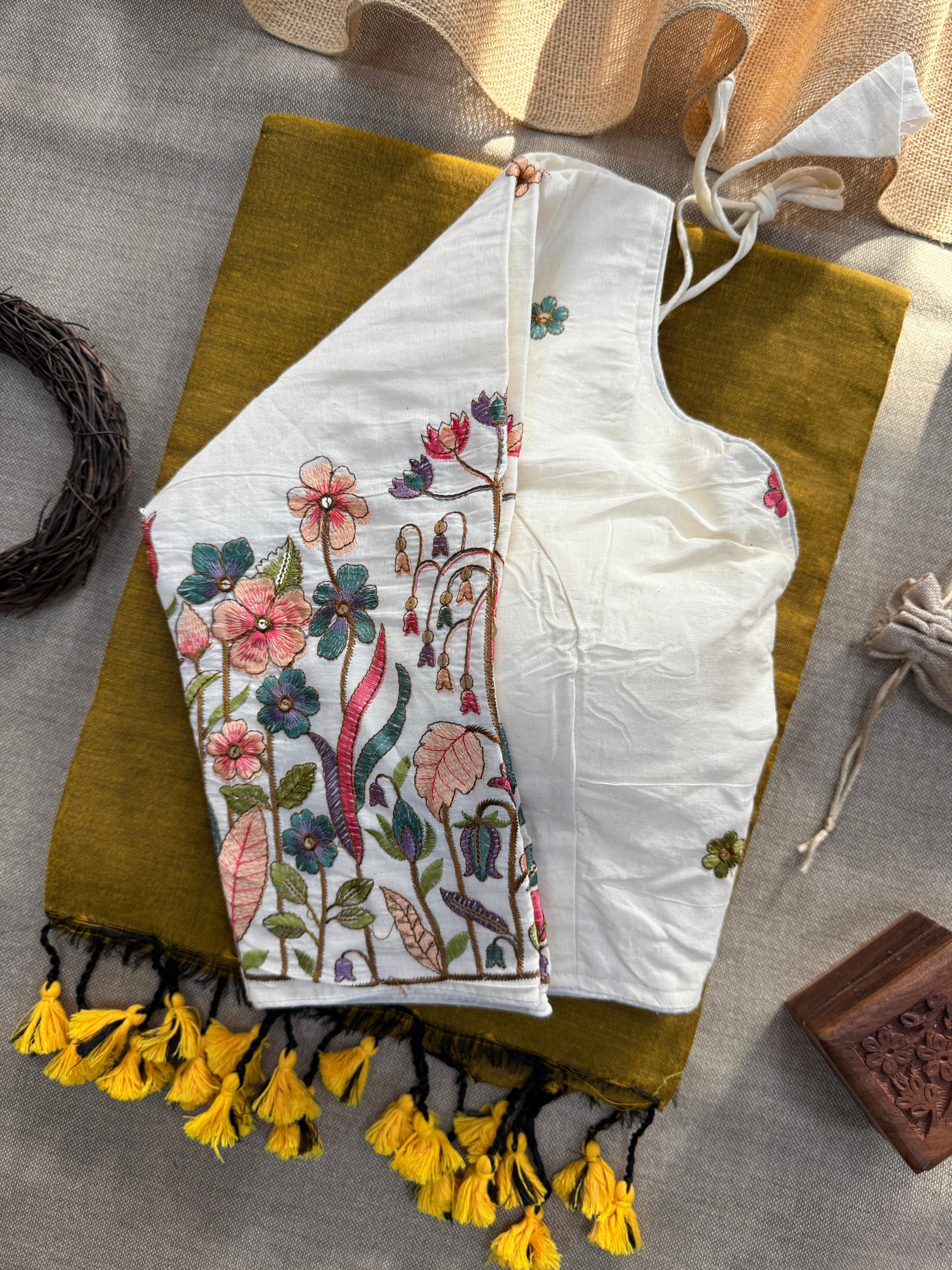 Lekha CF 143 Khadi Cotton Plain Saree With Embroidery Readymade Blouse