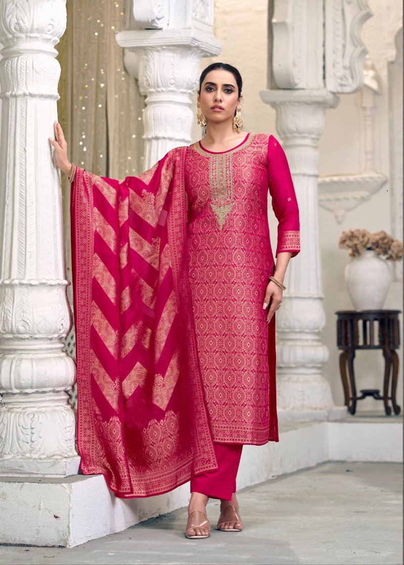 Four Dots Lekha Weaven Premium Organza Silk Heavy Work Dress Material
