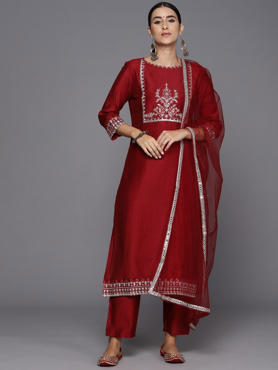 Navya Kurti 122 Party Wear Embroidery Worked Cotton Silk Kurti with Pant and Dupatta Set 