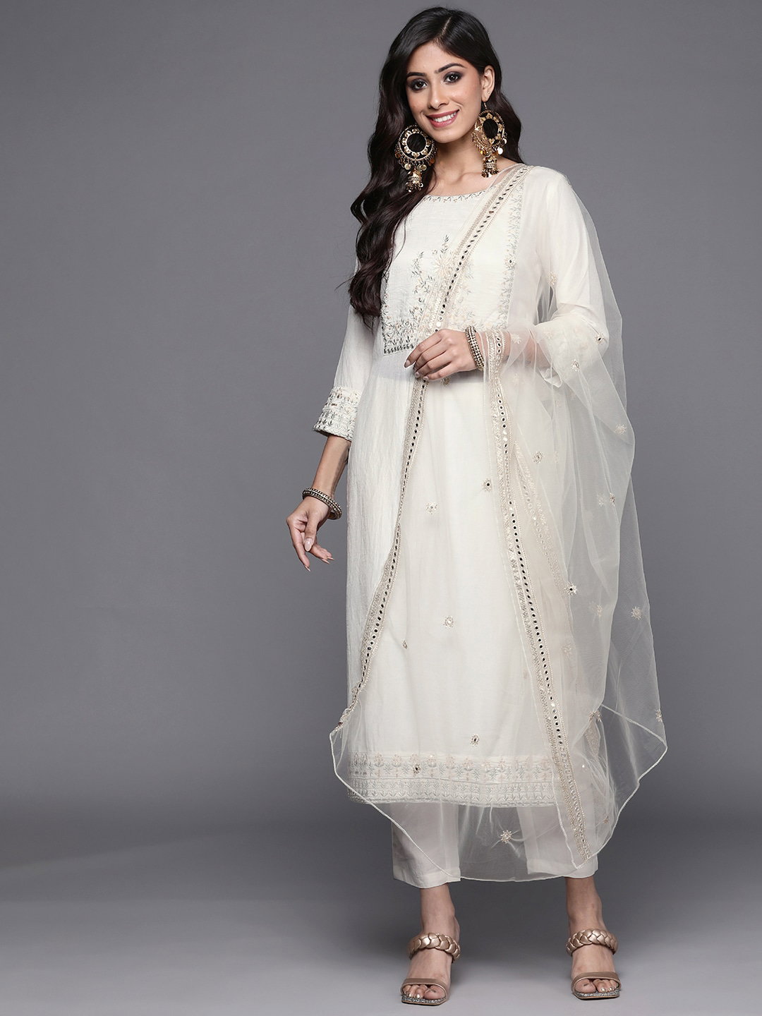 Navya Kurti 122 Party Wear Embroidery Worked Cotton Silk Kurti with Pant and Dupatta Set 