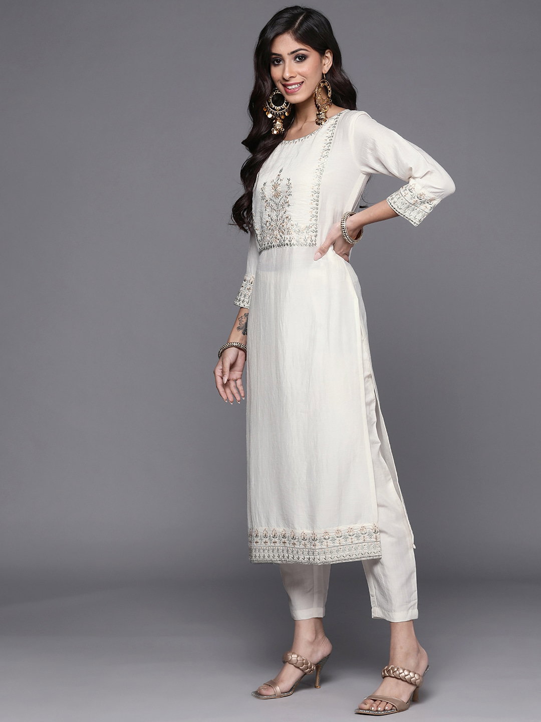 Navya Kurti 122 Party Wear Embroidery Worked Cotton Silk Kurti with Pant and Dupatta Set 