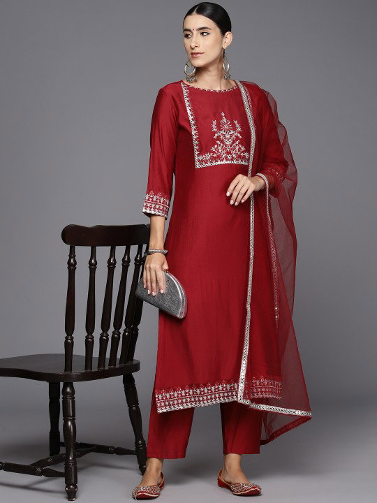 Navya Kurti 122 Party Wear Embroidery Worked Cotton Silk Kurti with Pant and Dupatta Set 