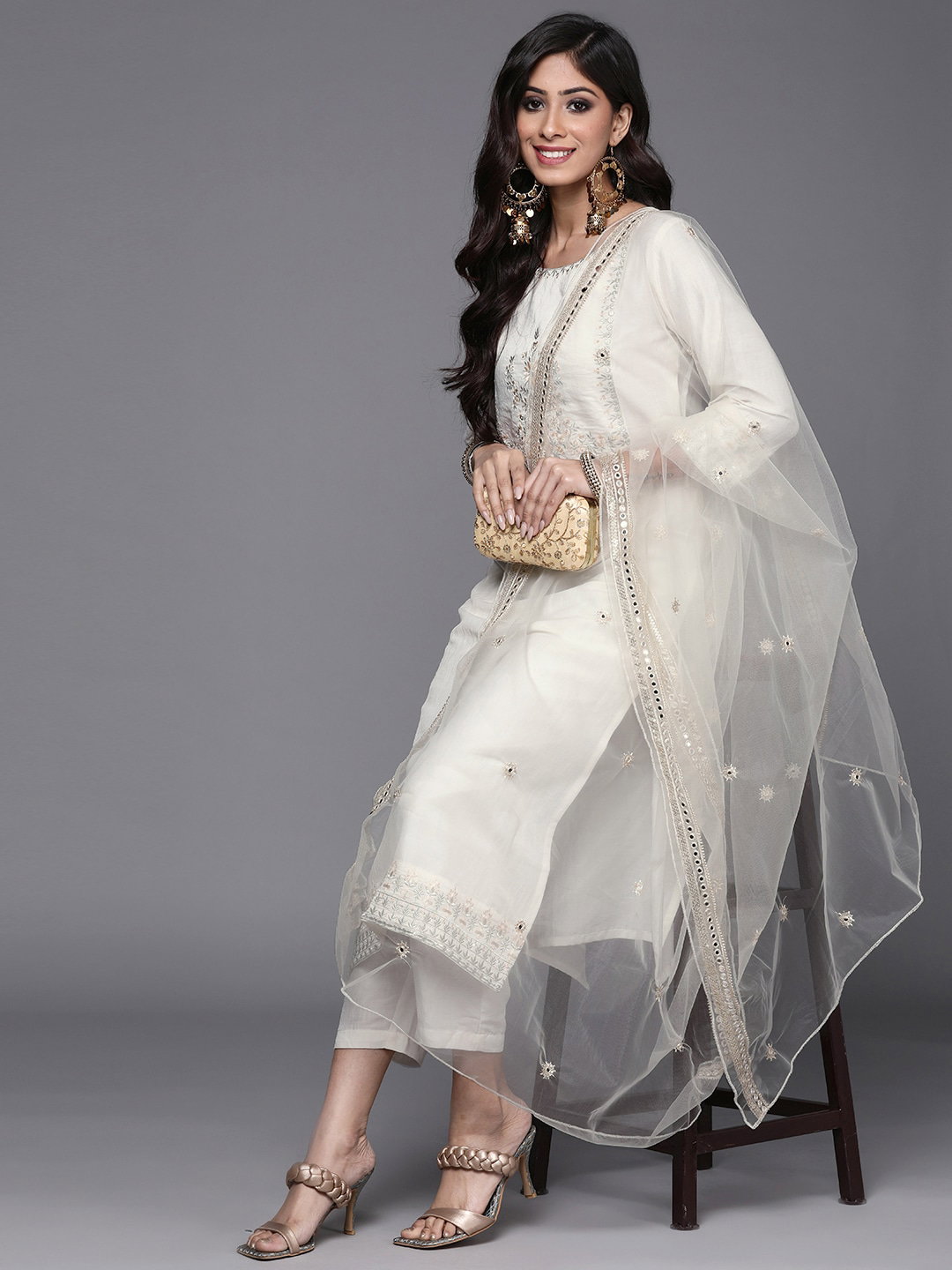 Navya Kurti 122 Party Wear Embroidery Worked Cotton Silk Kurti with Pant and Dupatta Set 