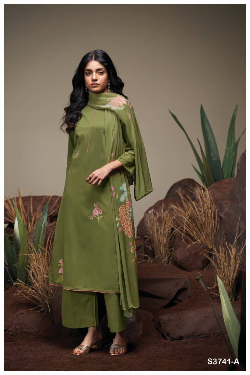 Ganga Agatha 3741 Satin Cotton Embroidred Suit Collection