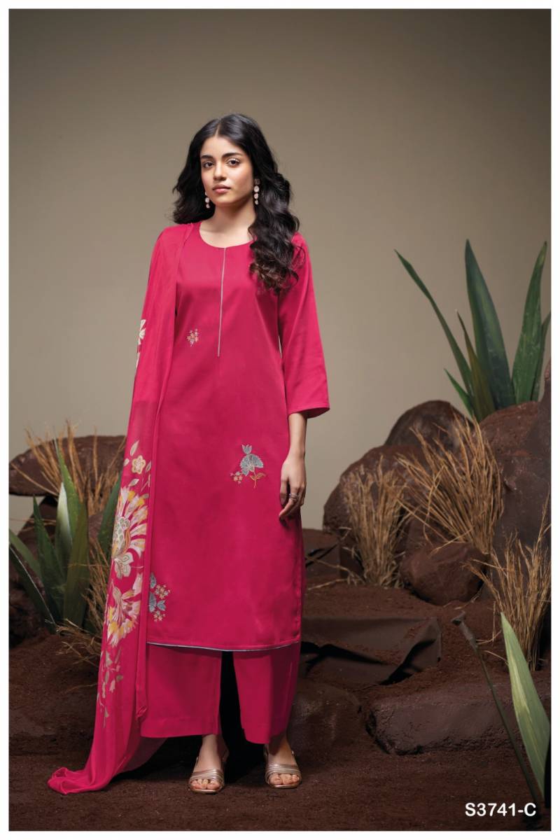 Ganga Agatha 3741 Satin Cotton Embroidred Suit Collection