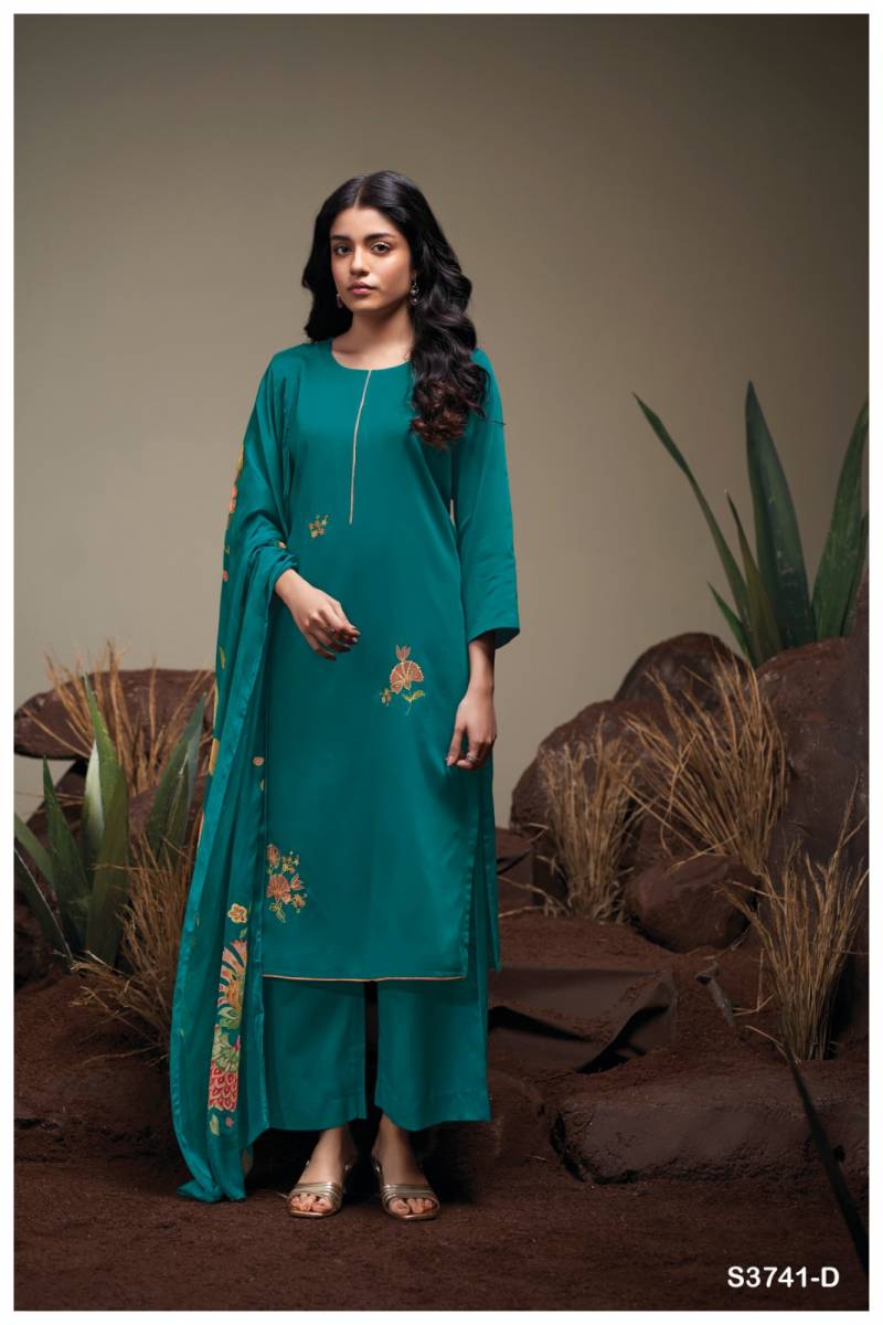 Ganga Agatha 3741 Satin Cotton Embroidred Suit Collection