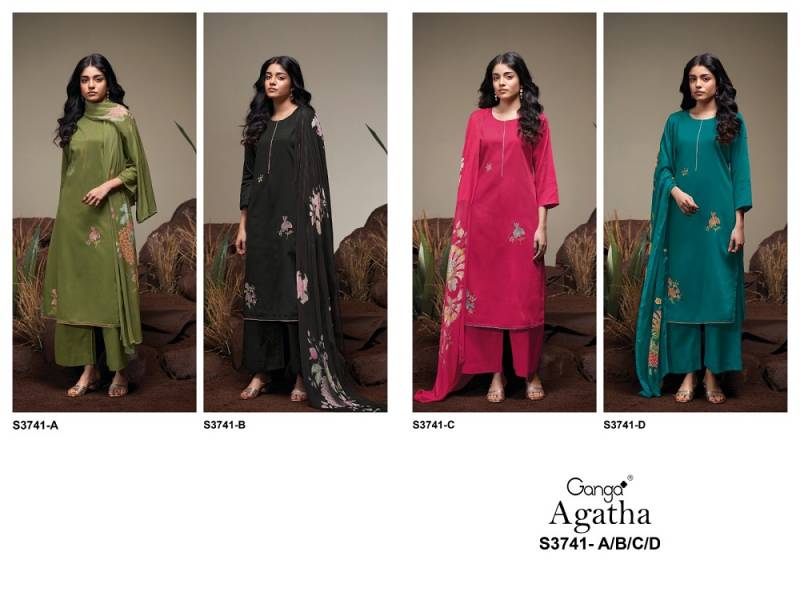 Ganga Agatha 3741 Satin Cotton Embroidred Suit Collection