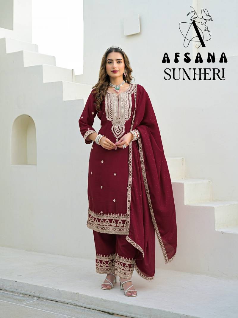 Afsana Sunheri Chinon Embroidered Salwar Suit Collection