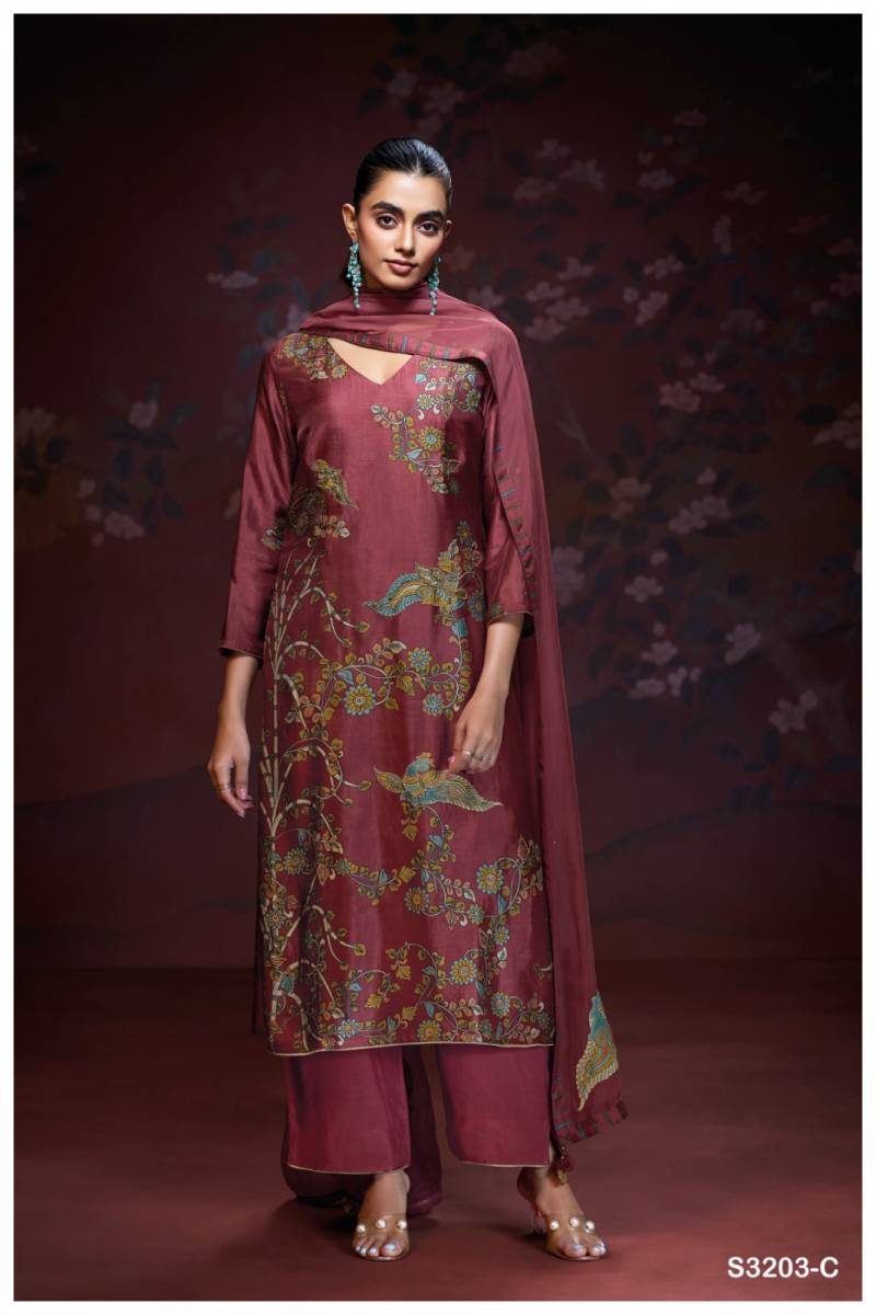 Ganga Aaliyah 3203 Bemberg Silk Embroidered Suit Collection