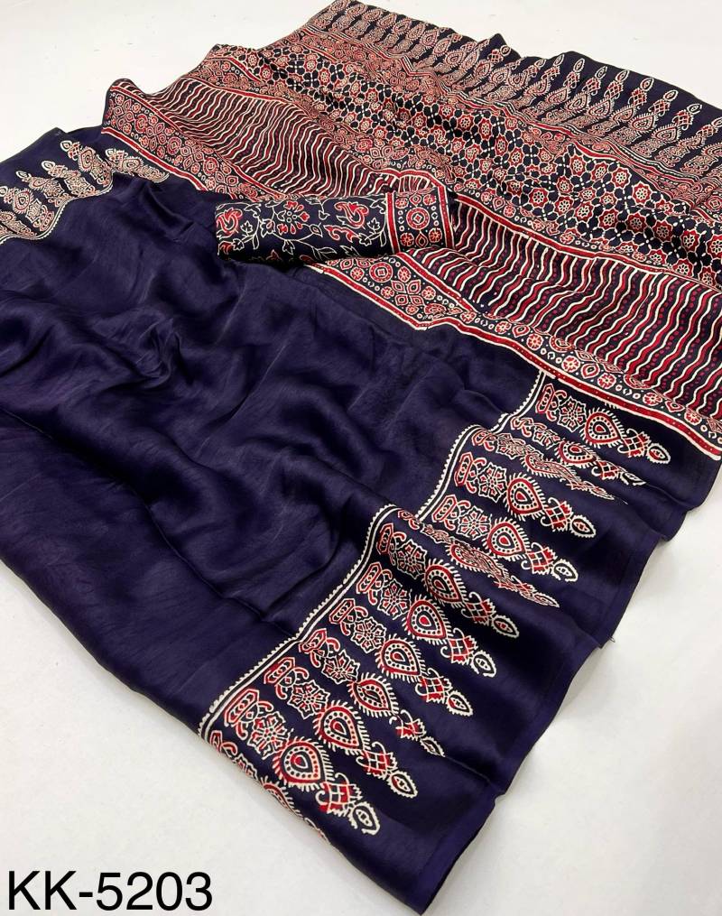 Rajyog Kalakari Pure Modal Ajrakh Printed Saree Collection