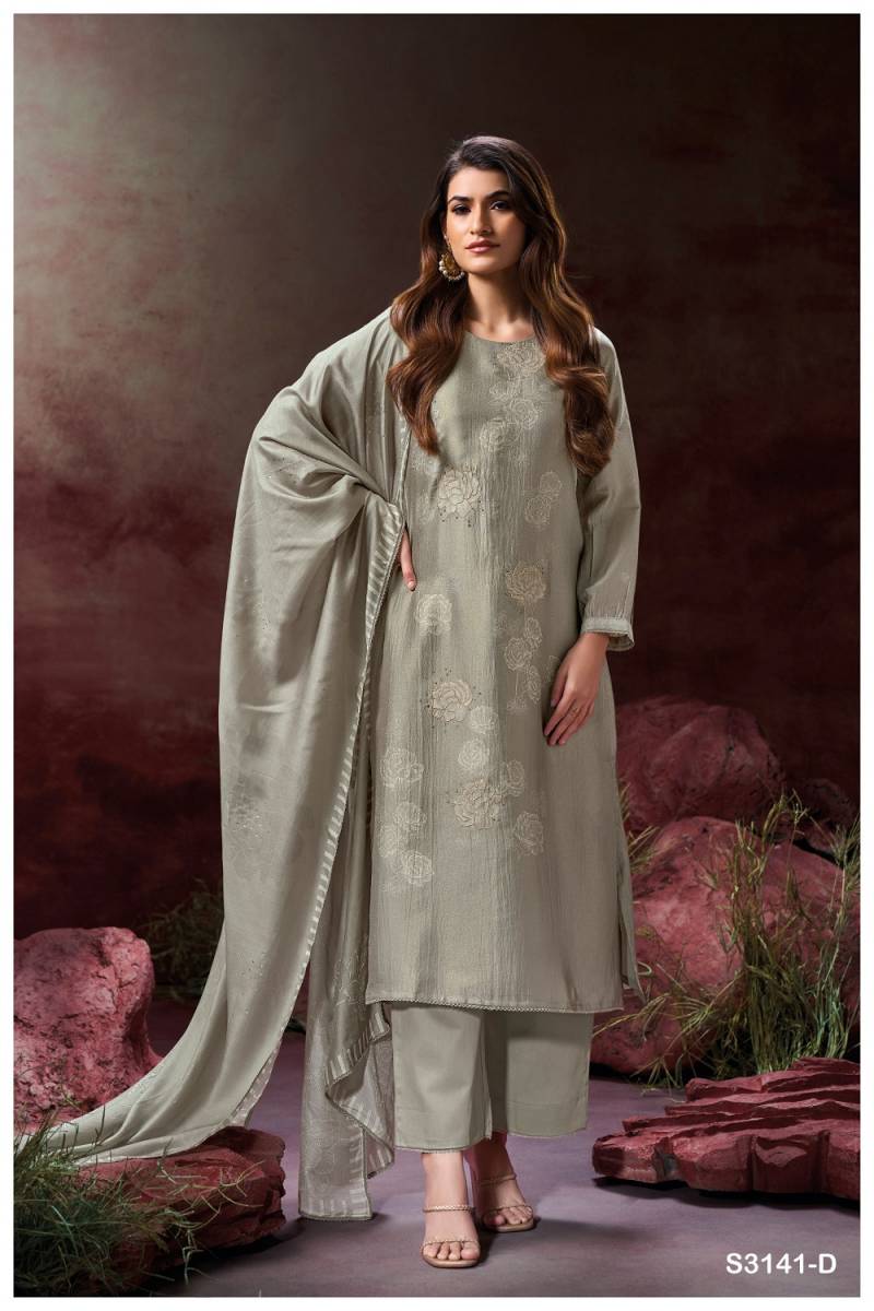 Ganga Ellahi 3141 Bemberg Silk Embroidered Suit Collection