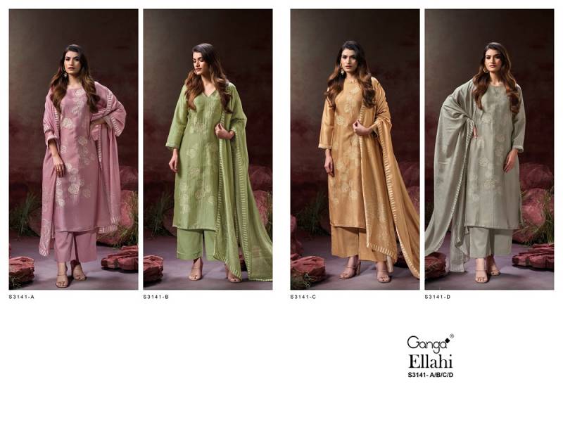 Ganga Ellahi 3141 Bemberg Silk Embroidered Suit Collection