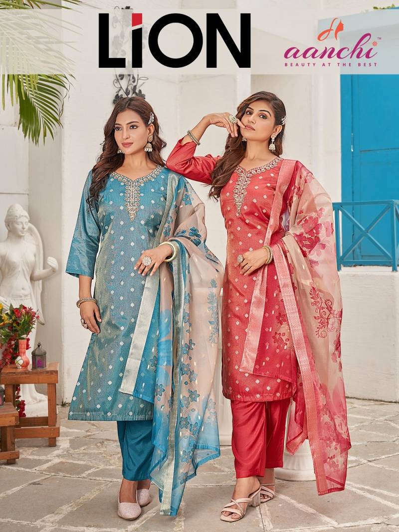 Aanchi Lion Tissue Butti Kurti Bottom With Dupatta