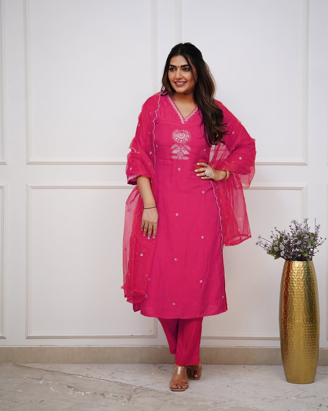 Navya Kurti 123 Party Wear Embroidery Worked Cotton Silk Kurti with Pant and Dupatta Set 