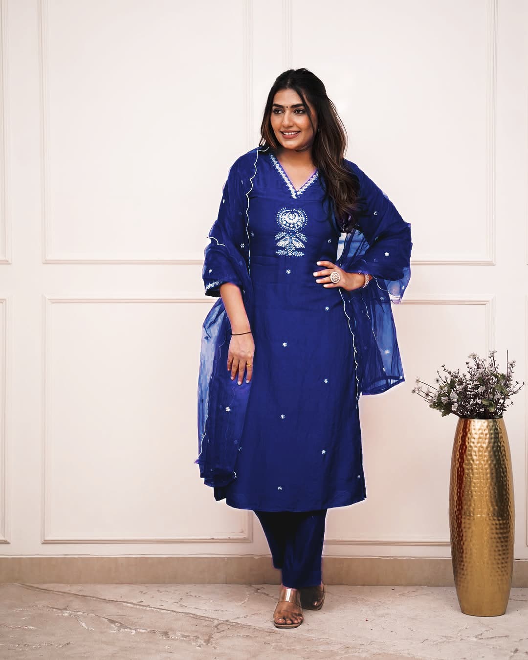 Navya Kurti 123 Party Wear Embroidery Worked Cotton Silk Kurti with Pant and Dupatta Set 