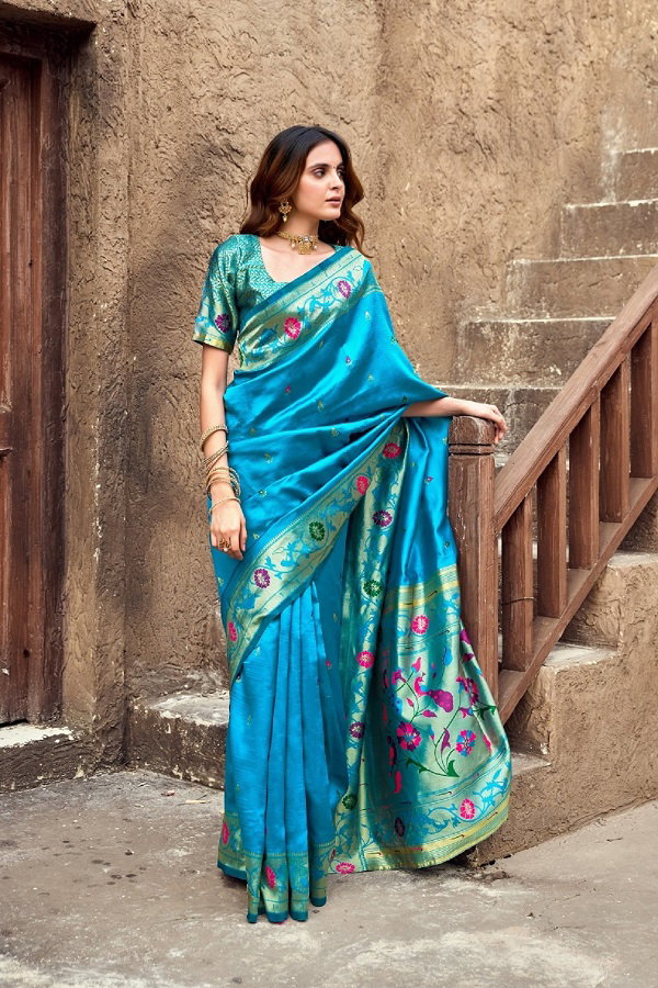 Meera 305 Party Wear Zari Weaving Worked Paithani Silk Saree with Un Stitched Blouse
