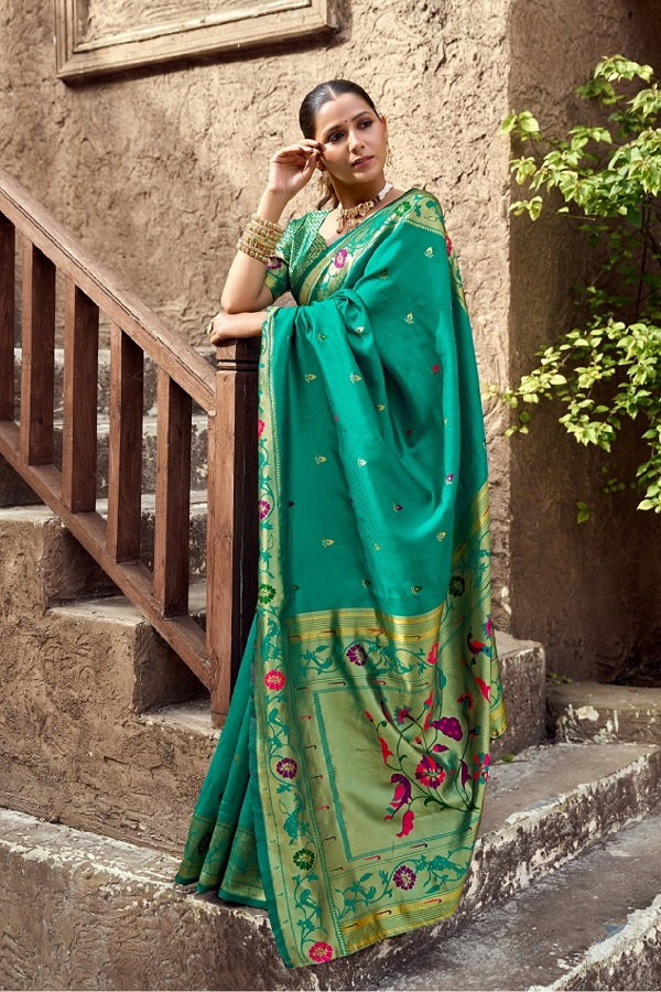 Meera 305 Party Wear Zari Weaving Worked Paithani Silk Saree with Un Stitched Blouse
