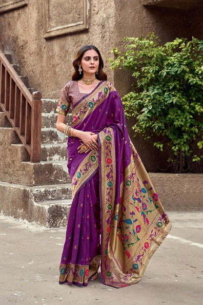 Meera 305 Party Wear Zari Weaving Worked Paithani Silk Saree with Un Stitched Blouse