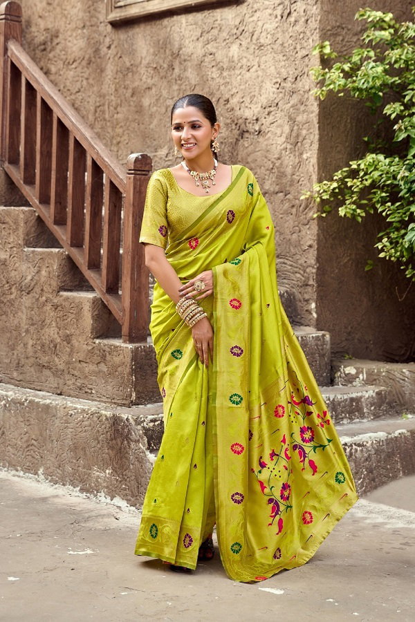 Meera 305 Party Wear Zari Weaving Worked Paithani Silk Saree with Un Stitched Blouse
