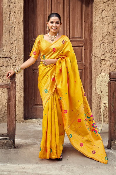 Meera 305 Party Wear Zari Weaving Worked Paithani Silk Saree with Un Stitched Blouse