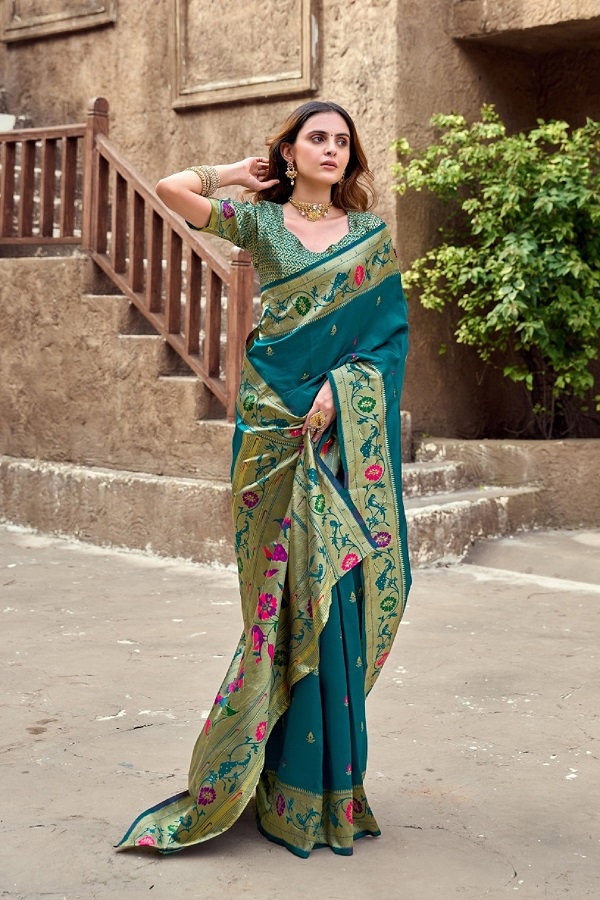 Meera 305 Party Wear Zari Weaving Worked Paithani Silk Saree with Un Stitched Blouse