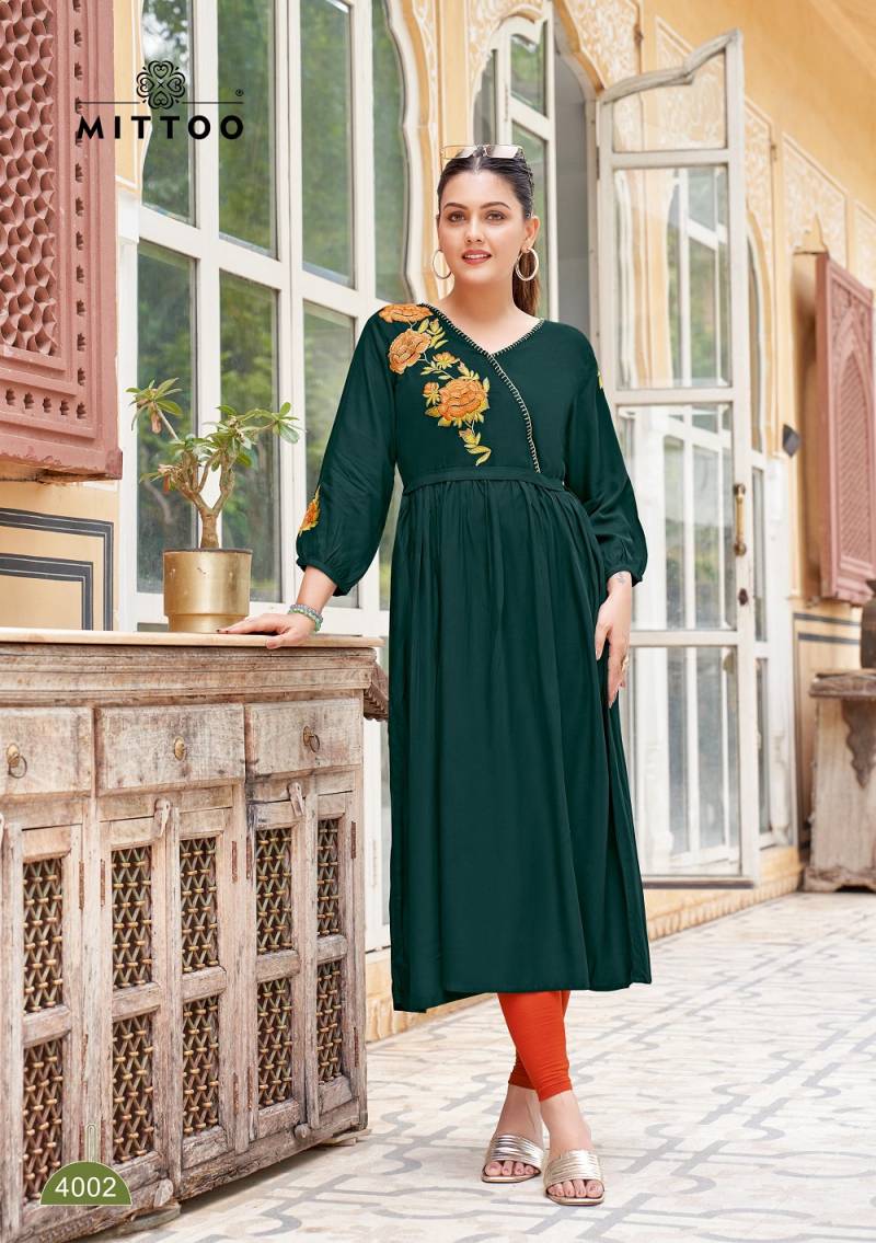Mittoo Nora Rayon Thread Work Stylish Kurti Collection