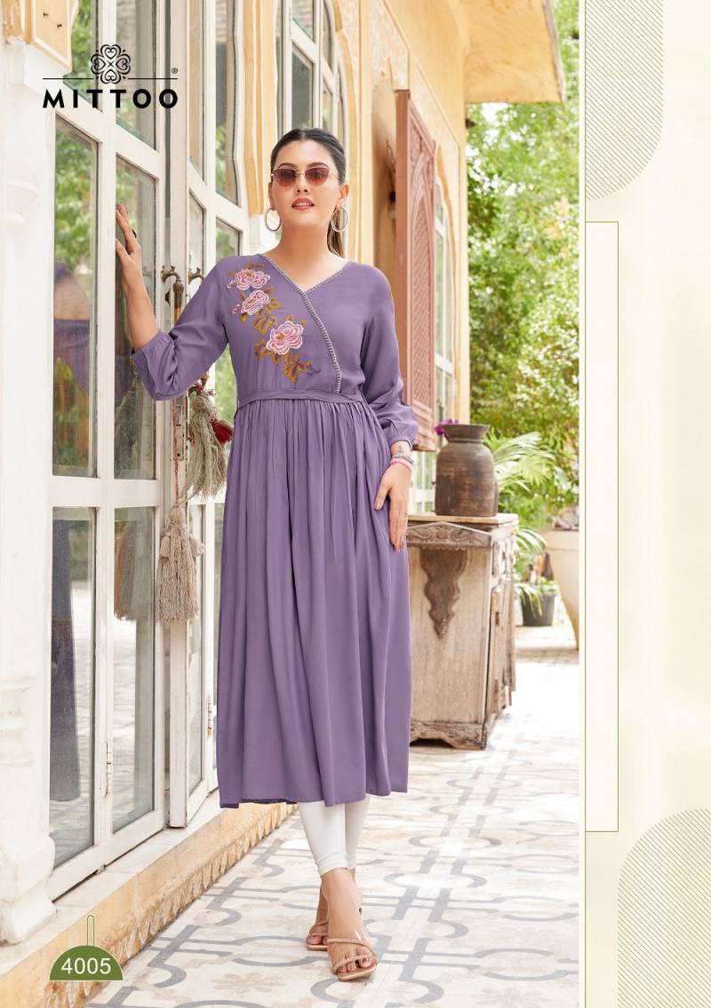 Mittoo Nora Rayon Thread Work Stylish Kurti Collection