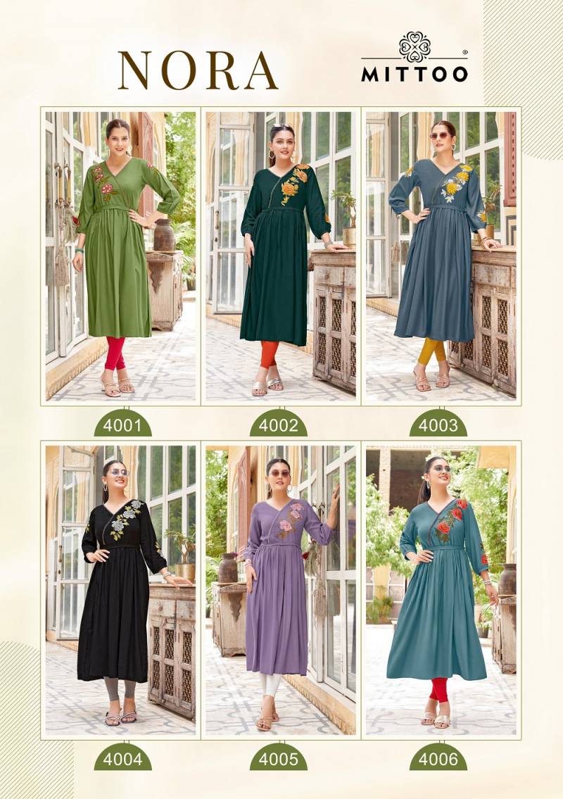 Mittoo Nora Rayon Thread Work Stylish Kurti Collection