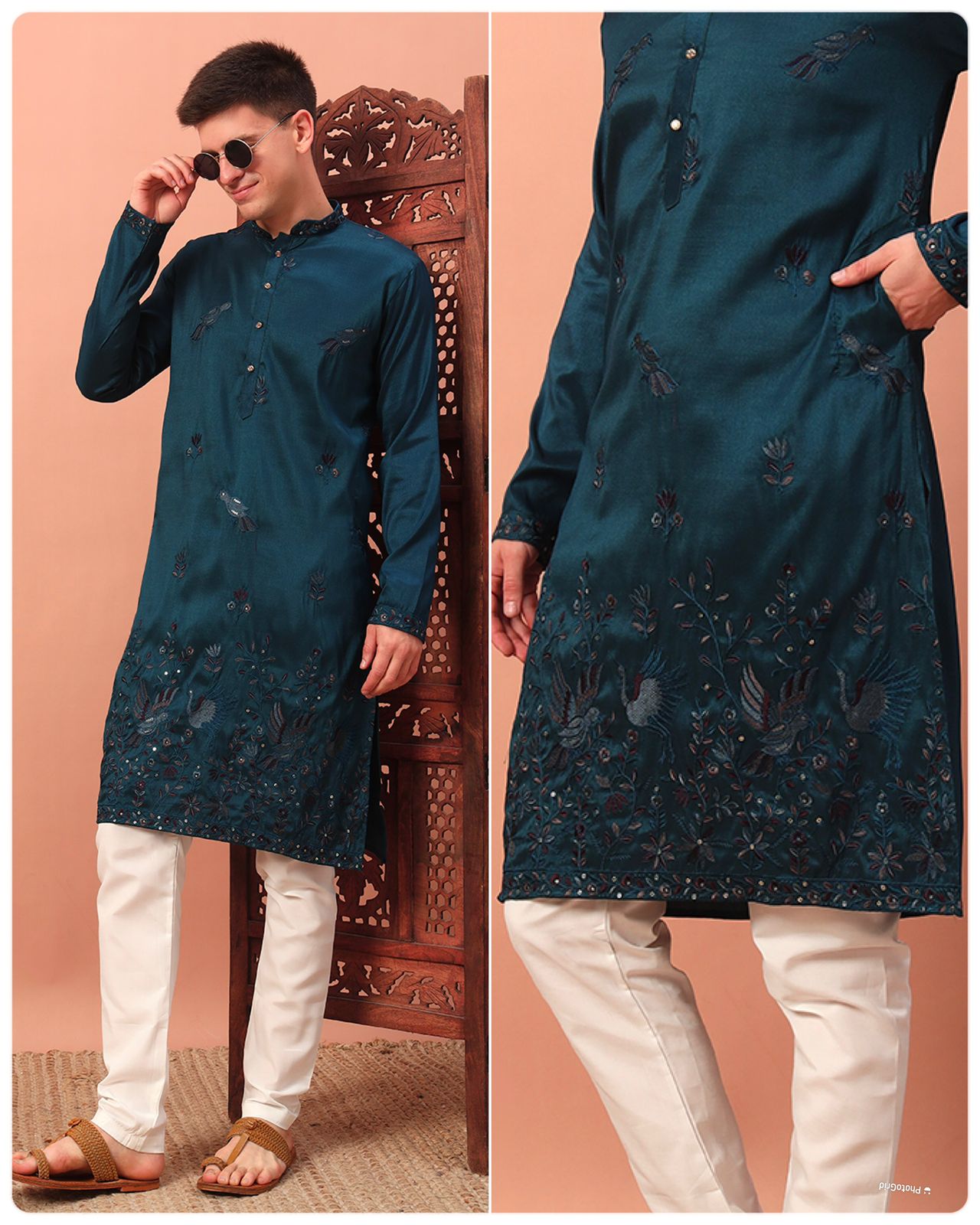 Lekha LI Grand Utsav Premium Silk Embroidery Sequins Kurta Pajama
