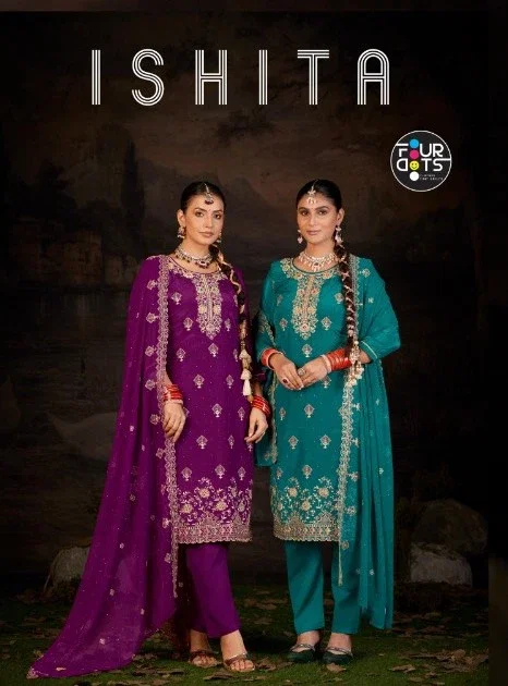Four Dots Ishita Organza Jarkan Worked Dress Material