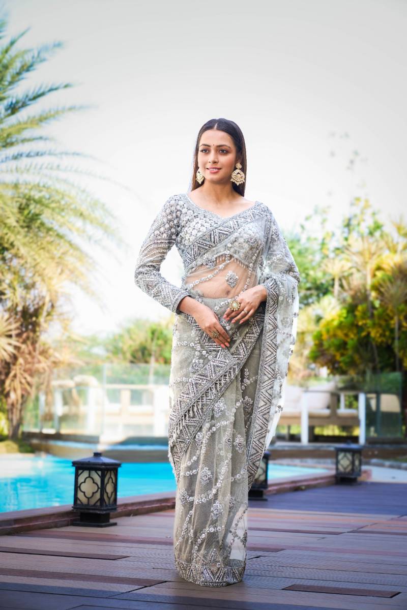 Kp 1007 Grey Readymade Premium Designer Saree Collection